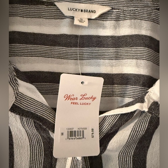 NWT Lucky Brand | Grey and White Striped Button Down Blouse | Size M - Picture 3 of 8
